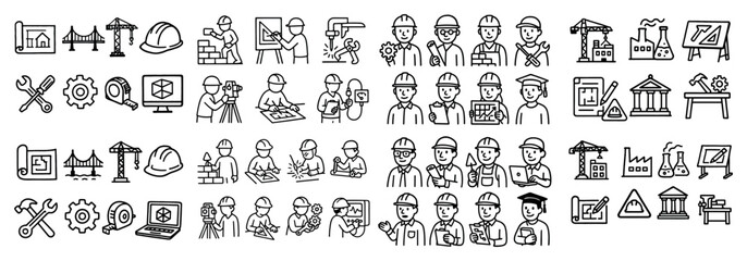 Engineer icons set: construction and design elements