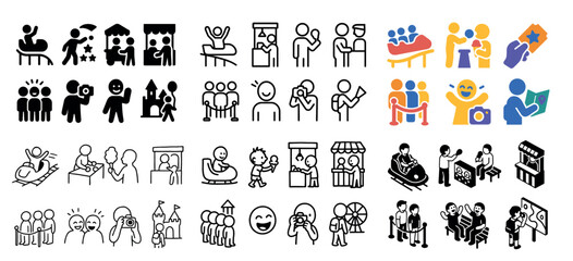 Obraz premium Diverse group activities in simple icon style