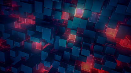 Futuristic Abstract Background with Glowing 3D Cubes in Dark and