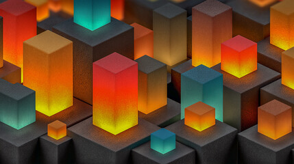 Abstract 3D Blocks with Vibrant Gradient Colors in Futuristic Ge
