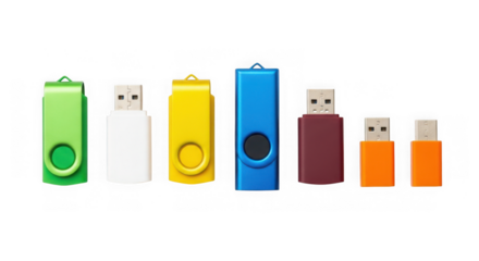 A collection of colorful usb flash drives arranged in a row