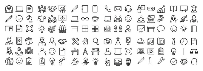 Business and office line icons collection