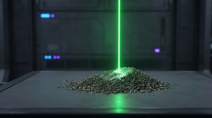 Abstract concept of green hydrogen purifying raw iron ore with a beam of light