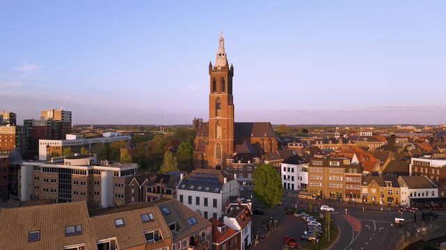 Aerial view of St.Christopher's Cathedral in dutch city of Roermond, Province Limburg