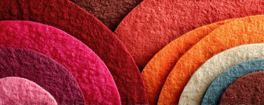 Close-up of multicolored felt fabric with layered texture and vibrant hues