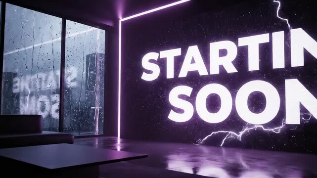 Neon "Starting Soon" Stream Overlay in Modern Room