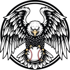 Majestic Bald Eagle Baseball Mascot with Spread Wings and Ball logo design vector