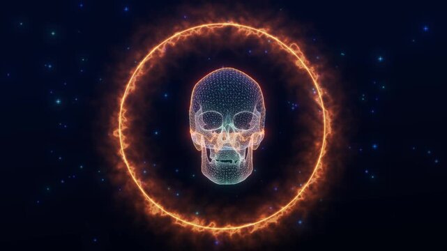 Neon Wireframe Skulls Loop Animation Digital Art  Futuristic Medical Scan, Futuristic Digital Skulls In Neon Rings Abstract Tech Loop Animation - Powered by Adobe