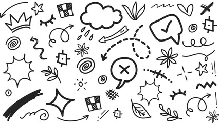 Doodle lines Arrows circles and curves vectorhand drawn design elements 
