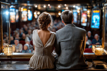 Fototapeta premium Couple enjoying a romantic evening at the theatre during a live performance