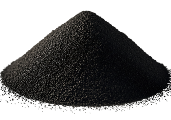 Black granular powder material texture forms a conical mound