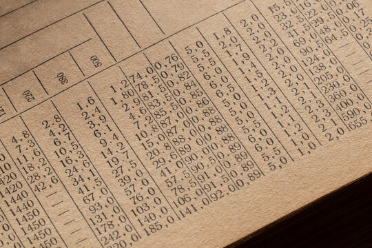 A large fragment of an old paper table with numerical data, illustrated by columns and a series of numbers, used for analysis