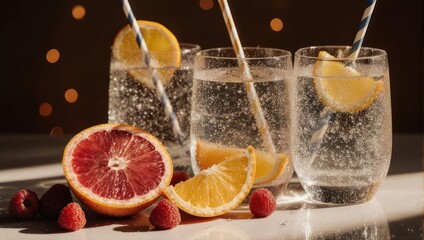 Refreshing Citrus Cocktails with Blood Orange and Raspberries.
