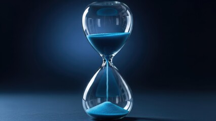 Blue sand hourglass measuring time, illustrating countdown, deadlines, and the relentless march of moments.