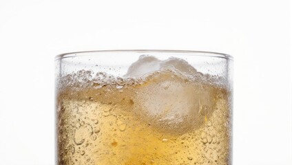 Refreshing Glass of Ginger Ale with Ice Cubes.