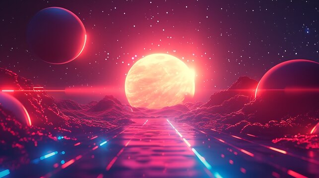 Glowing planet and nebula in a vibrant cosmic landscape isolated on transparent background