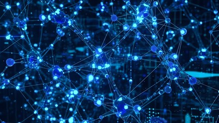 Futuristic network connections with glowing blue nodes interlinked