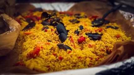 Rice with seafood and vegetables