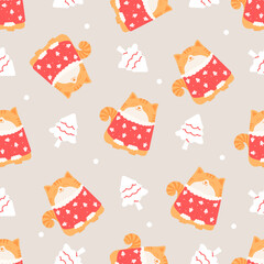 Cute christmas cats seamless pattern featuring cozy holiday sweaters, festive decorations, and joyful winter vibes in playful design.