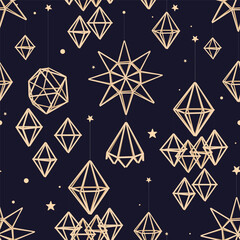 Christmas straw spider seamless pattern. Ukrainian and Scandinavian himmeli hanging straw holiday background. Vector isolated illustration.