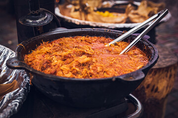 Hot cabbage stew on the bonefire