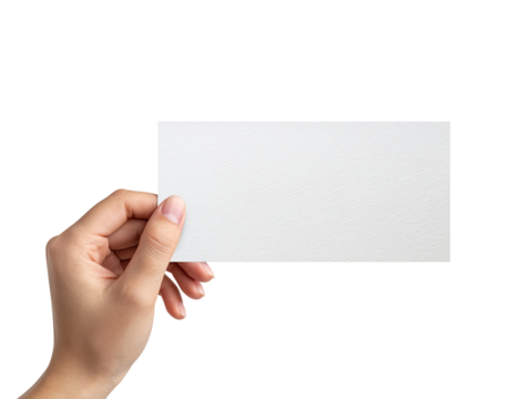 Hand holding blank white textured paper card with ample copy space, isolated isolated on transparent background - Powered by Adobe