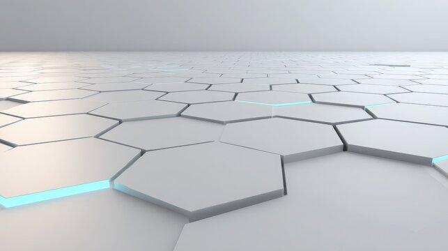 Abstract geometric pattern of white hexagons on a bright surface