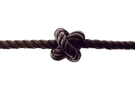 Close up of a dark brown rope knot isolated