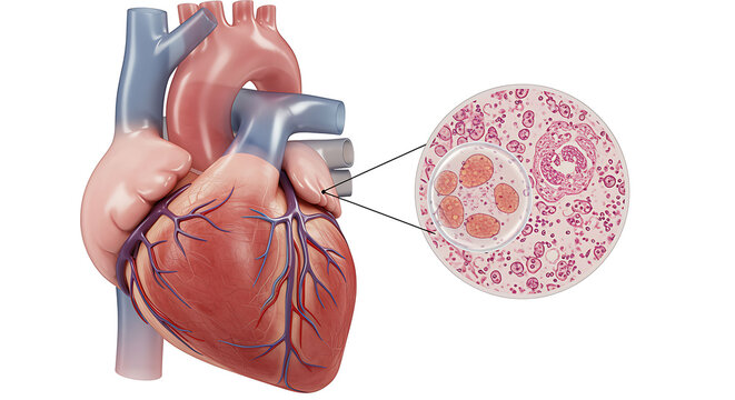 Human Heart with Microscopic View anatomy cardiology medical biology organ illustration