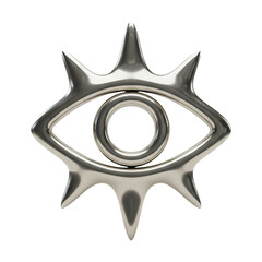 3d silver style eye icon, Y2k chrome shapes, Trendy futuristic illustration on transparent background PNG Generative AI