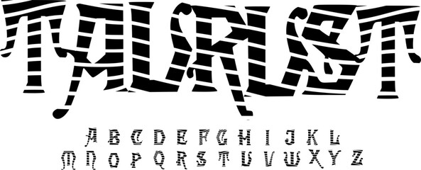 Taurus Striped Distortion Font – Bold Cut-Line Alphabet Typeface for Futuristic Branding, Sci-Fi Posters, and Experimental Display Typography