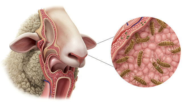 Sheep nasal bot fly infestation illustration oestrus ovis parasite larvae oestrosis