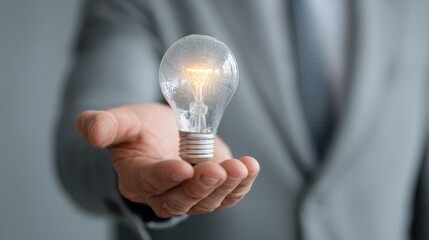 Hand holding illuminated light bulb symbolizing innovation