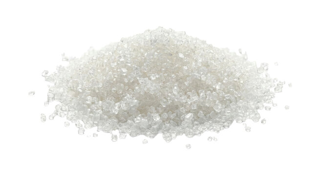 Pile of granulated sugar white and sparkling crystals on transparent background isolated on transparent background