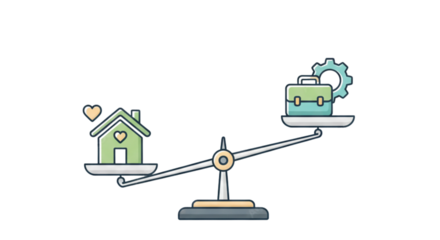 Work life balance scale with house briefcase gear lifestyle comparison isolated on transparent background