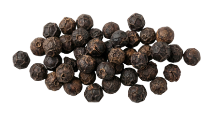 Heap of dried black peppercorns seasoning condiment ingredient flavorful spice food isolated on transparent background