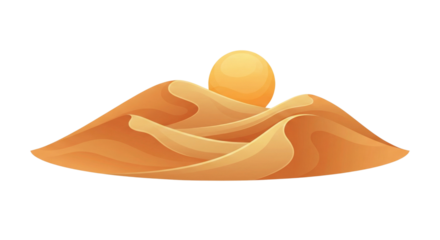 Desert sand dunes landscape with sun abstract dry heat nature environment isolated on transparent background