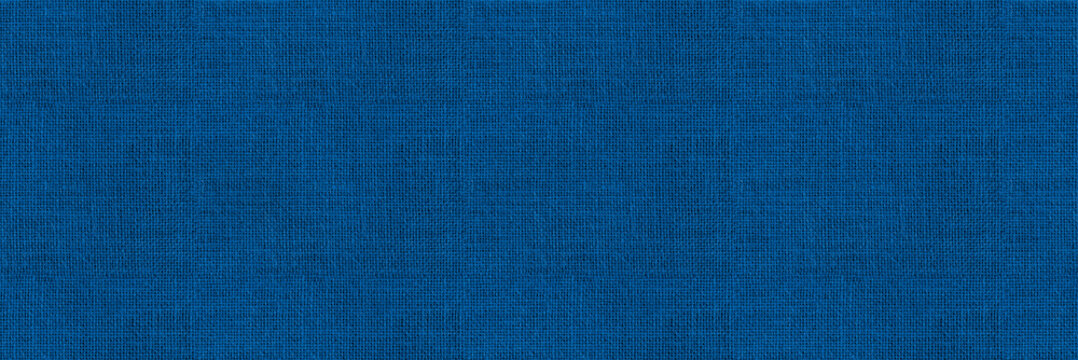 Blue fabric background &ndash; seamless texture of textile material. Long wide backdrop of woven linen cloth swatch.