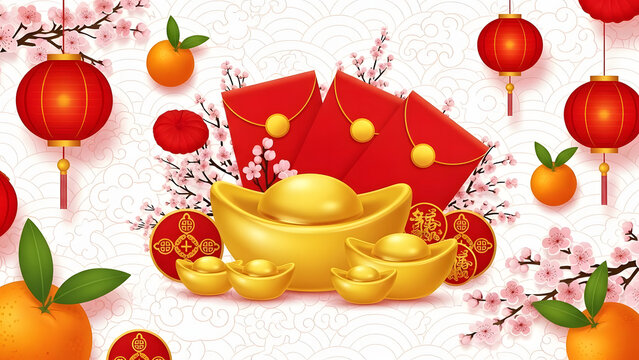 Chinese New Year Red Envelopes and Gold Ingots