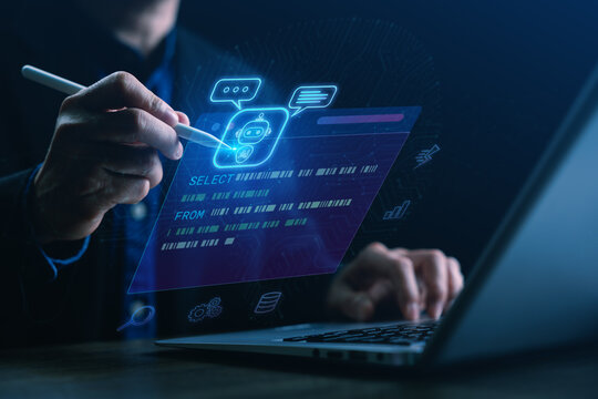 A developer interacting with an AI-assisted SQL search interface, featuring smart autocomplete, intelligent query suggestions, and code for modern data analysis and advanced programming workflows.