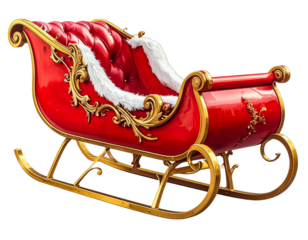 Ornate red and gold santa claus sleigh isolated on transparent background