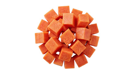 Close up shot of heap of sweet potato cubes isolated against transparent background isolated on transparent background