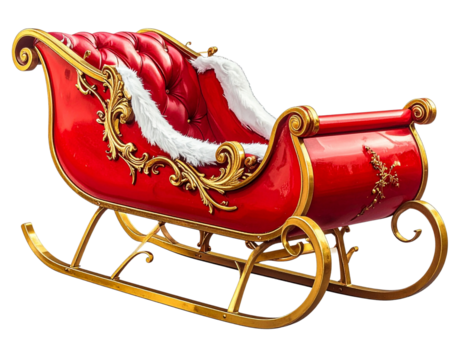 Ornate red and gold santa claus sleigh isolated on transparent background
