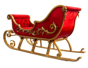 Ornate red and gold christmas sleigh isolated on transparent background