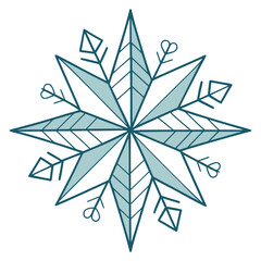Stylized eight point star snowflake or compass rose icon