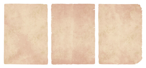 Fototapeta premium Vintage pink beige paper texture set of three old aged blank sheet for retro design and background