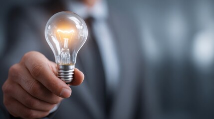 Person holding glowing incandescent light bulb