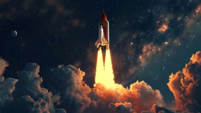 Space Shuttle Rising Above Illuminated Clouds