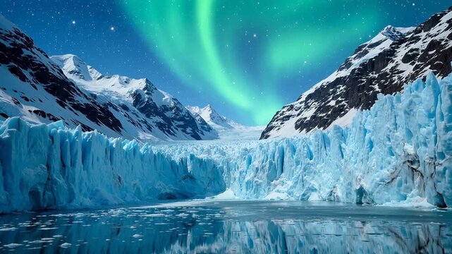 Glacier under northern lights