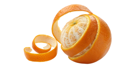 Orange with its peel next to it against checkered background studio shot design isolated on transparent background